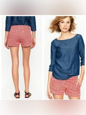 J.CREW Apple Print Shorts Red Ivory Novelty Preppy Fruit Mid Rise Chino Pattern